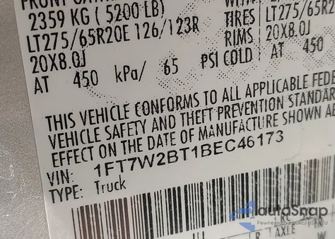 2011 Ford F-250 Lariat from USA, damaged, VIN 1FT7W2BT1BEC46173